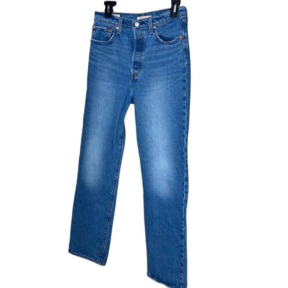 Levis Womens Jeans Size 28 Blue Ribcage Straight Leg Denim Pockets - Picture 11 of 12